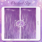2 Pack Pastel Dark Purple Fringe Backdrop, 3.2x8.2ft Shining Foil Tinsel Curtains, Birthday Party Decorations, alternate view