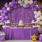 2 Pack Pastel Dark Purple Fringe Backdrop, 3.2x8.2ft Shining Foil Tinsel Curtains, Birthday Party Decorations, alternate view