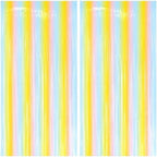 2 Pack Pastel Mix Fringe Backdrop, 3.2x8.2ft Shining Foil Tinsel Curtains, Birthday Party Decorations Door