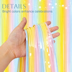 2 Pack Pastel Mix Fringe Backdrop, 3.2x8.2ft Shining Foil Tinsel Curtains, Birthday Party Decorations Door, alternate view 3