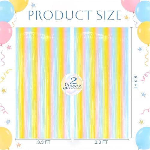 2 Pack Pastel Mix Fringe Backdrop, 3.2x8.2ft Shining Foil Tinsel Curtains, Birthday Party Decorations Door, alternate view 4