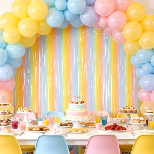 2 Pack Pastel Mix Fringe Backdrop, 3.2x8.2ft Shining Foil Tinsel Curtains, Birthday Party Decorations Door, alternate view 5