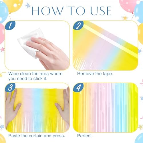 2 Pack Pastel Mix Fringe Backdrop, 3.2x8.2ft Shining Foil Tinsel Curtains, Birthday Party Decorations Door, alternate view 6