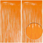 2 Pack Pastel Orange Fringe Backdrop, 3.2x8.2ft Shining Foil Tinsel Curtains, Birthday Party Decorations Door