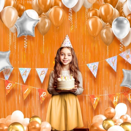 2 Pack Pastel Orange Fringe Backdrop, 3.2x8.2ft Shining Foil Tinsel Curtains, Birthday Party Decorations Door, alternate view