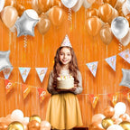 2 Pack Pastel Orange Fringe Backdrop, 3.2x8.2ft Shining Foil Tinsel Curtains, Birthday Party Decorations Door, alternate view