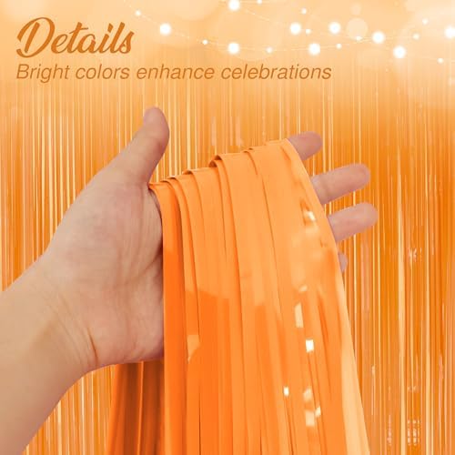 2 Pack Pastel Orange Fringe Backdrop, 3.2x8.2ft Shining Foil Tinsel Curtains, Birthday Party Decorations Door, alternate view