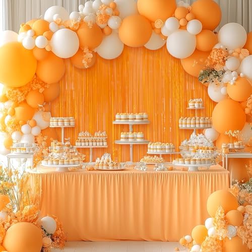 2 Pack Pastel Orange Fringe Backdrop, 3.2x8.2ft Shining Foil Tinsel Curtains, Birthday Party Decorations Door, alternate view