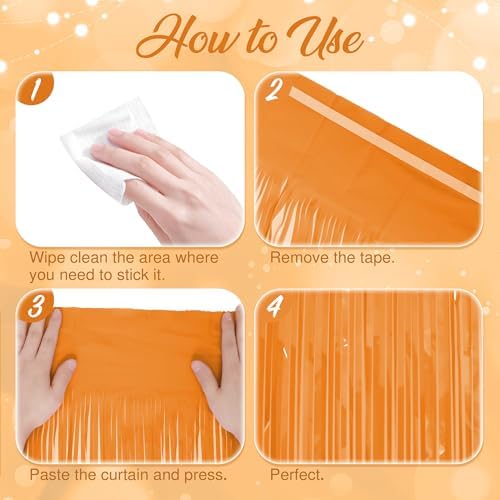2 Pack Pastel Orange Fringe Backdrop, 3.2x8.2ft Shining Foil Tinsel Curtains, Birthday Party Decorations Door, alternate view
