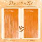 2 Pack Pastel Orange Fringe Backdrop, 3.2x8.2ft Shining Foil Tinsel Curtains, Birthday Party Decorations Door, alternate view