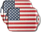 2-Pack Patriotic Bamboo Fiber Serving Trays - 17.3×12.2-inch Extra Large w/Handles Tray, Stars & Stripes