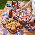 2-Pack Patriotic Bamboo Fiber Serving Trays - 17.3×12.2-inch Extra Large w/Handles Tray, Stars & Stripes, alternate view 2