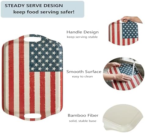 2-Pack Patriotic Bamboo Fiber Serving Trays - 17.3×12.2-inch Extra Large w/Handles Tray, Stars & Stripes, alternate view 3