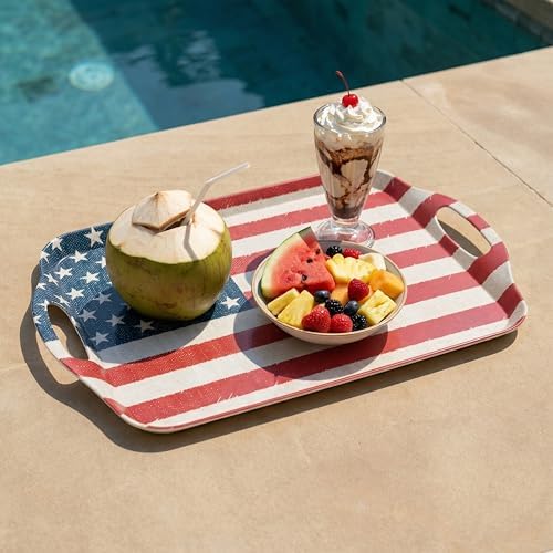 2-Pack Patriotic Bamboo Fiber Serving Trays - 17.3×12.2-inch Extra Large w/Handles Tray, Stars & Stripes, alternate view 6