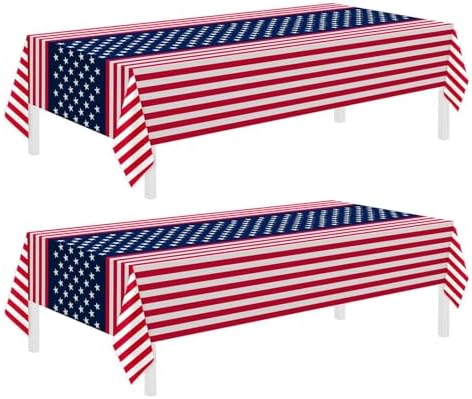2 Pack Patriotic Tablecloths, Patriotic Decorations 54" x 108" Disposable American Flag Tablecloths for Event