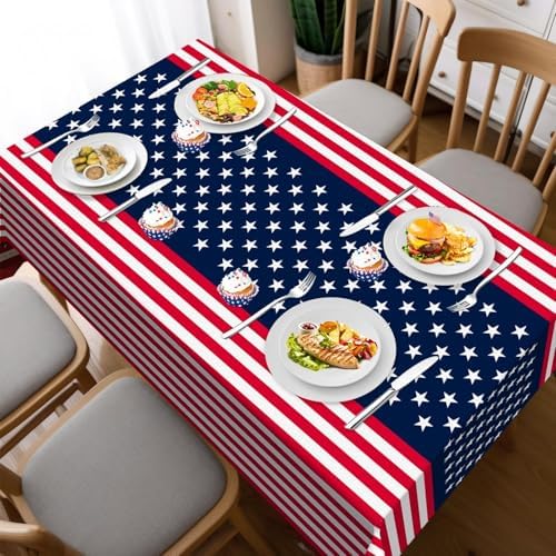 2 Pack Patriotic Tablecloths, Patriotic Decorations 54" x 108" Disposable American Flag Tablecloths for Event, alternate view