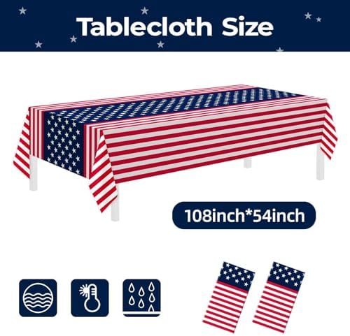 2 Pack Patriotic Tablecloths, Patriotic Decorations 54" x 108" Disposable American Flag Tablecloths for Event, alternate view