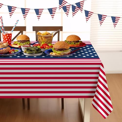 2 Pack Patriotic Tablecloths, Patriotic Decorations 54" x 108" Disposable American Flag Tablecloths for Event, alternate view