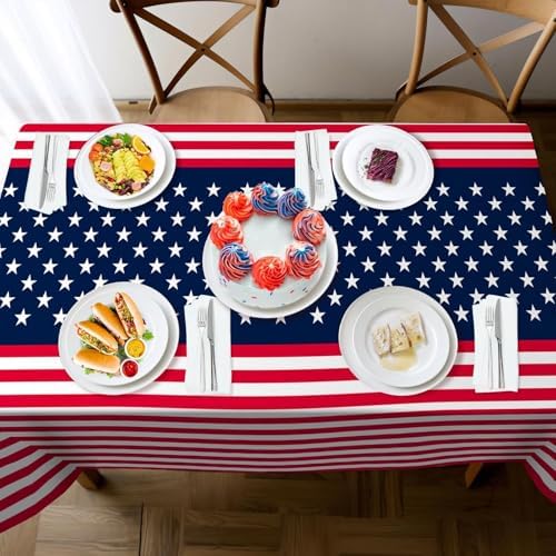 2 Pack Patriotic Tablecloths, Patriotic Decorations 54" x 108" Disposable American Flag Tablecloths for Event, alternate view