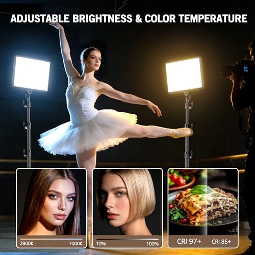 2-Pack Photography Lighting Kit, NiceVeedi 25W LED Video Light Kit, 2900-7000K Dimmable Studio Light with Tripod, alternate