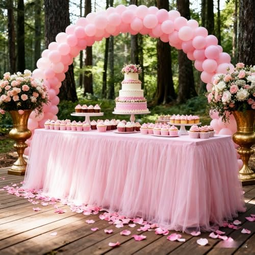 2-Pack Pink 2-in-1 Tulle Tablecloth for 4-Foot Rectangular Table in 48" L x 24" W x 30" H (Rectangular) 2-Pack, alternate
