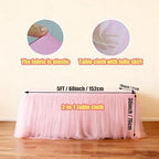 2-Pack Pink 2-in-1 Tulle Tablecloth for 5-Foot Rectangular Table in 60" L x 28" W x 30" H (Rectangular) 2-Pack, alternate