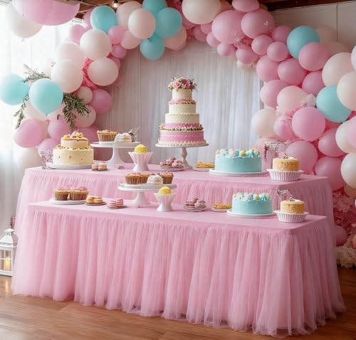 2-Pack Pink 2-in-1 Tulle Tablecloth for 6-Foot Rectangular Table in 72" L x 30" W x 30" H (Rectangular) 2-Pack