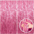 2 Pack Pink Backdrop Party Decorations Tinsel Curtain Party Backdrop Foil Fringe Birthday Decorations Photo
