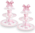 2 Pack Pink Bow Birthday Decorations Bow Cupcake Stand in Pink