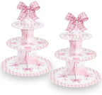 2 Pack Pink Bow Birthday Decorations Bow Cupcake Stand in Pink