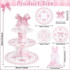 2 Pack Pink Bow Birthday Decorations Bow Cupcake Stand in Pink, alternate view 3