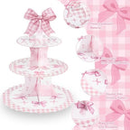 2 Pack Pink Bow Birthday Decorations Bow Cupcake Stand in Pink, alternate view 4