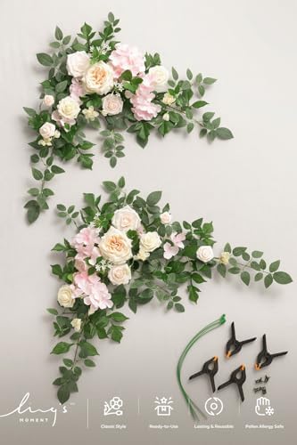 2 Pack Pink Floral Garland Wedding Arch Flowers, alternate view 7