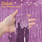 2 Pack Pink Fringe Backdrop, 3.2x8.2ft Shining Foil Tinsel Curtains, Birthday Party Decorations Door Streamers, alternate