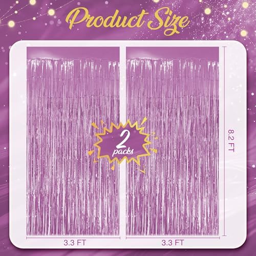 2 Pack Pink Fringe Backdrop, 3.2x8.2ft Shining Foil Tinsel Curtains, Birthday Party Decorations Door Streamers, alternate
