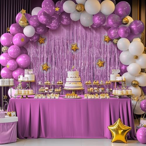 2 Pack Pink Fringe Backdrop, 3.2x8.2ft Shining Foil Tinsel Curtains, Birthday Party Decorations Door Streamers, alternate