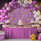 2 Pack Pink Fringe Backdrop, 3.2x8.2ft Shining Foil Tinsel Curtains, Birthday Party Decorations Door Streamers, alternate