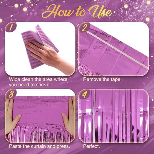 2 Pack Pink Fringe Backdrop, 3.2x8.2ft Shining Foil Tinsel Curtains, Birthday Party Decorations Door Streamers, alternate