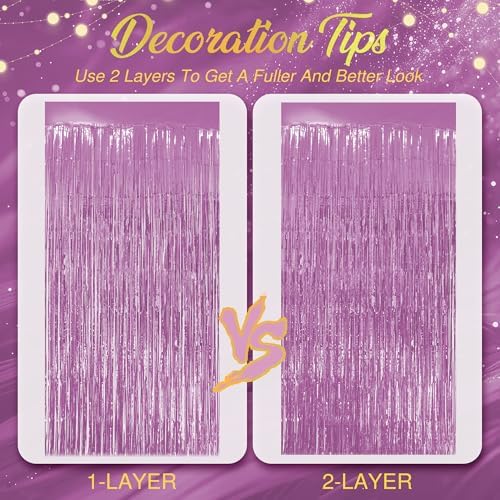 2 Pack Pink Fringe Backdrop, 3.2x8.2ft Shining Foil Tinsel Curtains, Birthday Party Decorations Door Streamers, alternate
