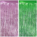 2 Pack Pink & Green Fringe Backdrop, 3.2x8.2ft Shining Foil Tinsel Curtains, Birthday Party Decorations Door