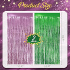 2 Pack Pink & Green Fringe Backdrop, 3.2x8.2ft Shining Foil Tinsel Curtains, Birthday Party Decorations Door, alternate view