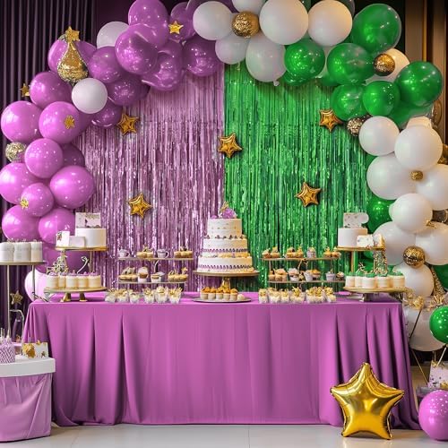 2 Pack Pink & Green Fringe Backdrop, 3.2x8.2ft Shining Foil Tinsel Curtains, Birthday Party Decorations Door, alternate view