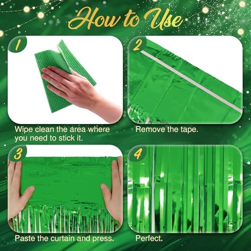 2 Pack Pink & Green Fringe Backdrop, 3.2x8.2ft Shining Foil Tinsel Curtains, Birthday Party Decorations Door, alternate view