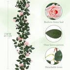 2 Pack Pink Rose Garland, 11.2 Ft Artificial Flower Vines for Decor in Pink, alternate view 2