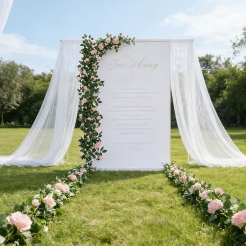 2 Pack Pink Rose Garland, 11.2 Ft Artificial Flower Vines for Decor in Pink, alternate view 4