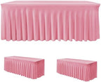2 Pack Pink Spandex Table Covers 4ft Rectangle Ruffle Skirts for Party