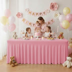 2 Pack Pink Spandex Table Covers 4ft Rectangle Ruffle Skirts for Party, alternate view 2