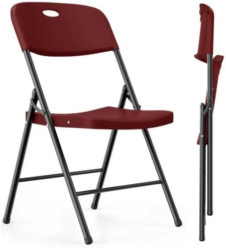 2 Pack Plastic Folding Chairs, Capacity 450 LBS Foldable Chair, Burgundy