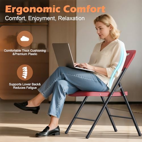 2 Pack Plastic Folding Chairs, Capacity 450 LBS Foldable Chair, Burgundy, alternate view 2