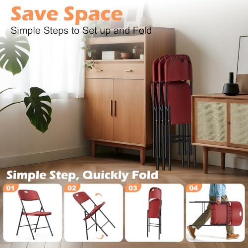 2 Pack Plastic Folding Chairs, Capacity 450 LBS Foldable Chair, Burgundy, alternate view 6